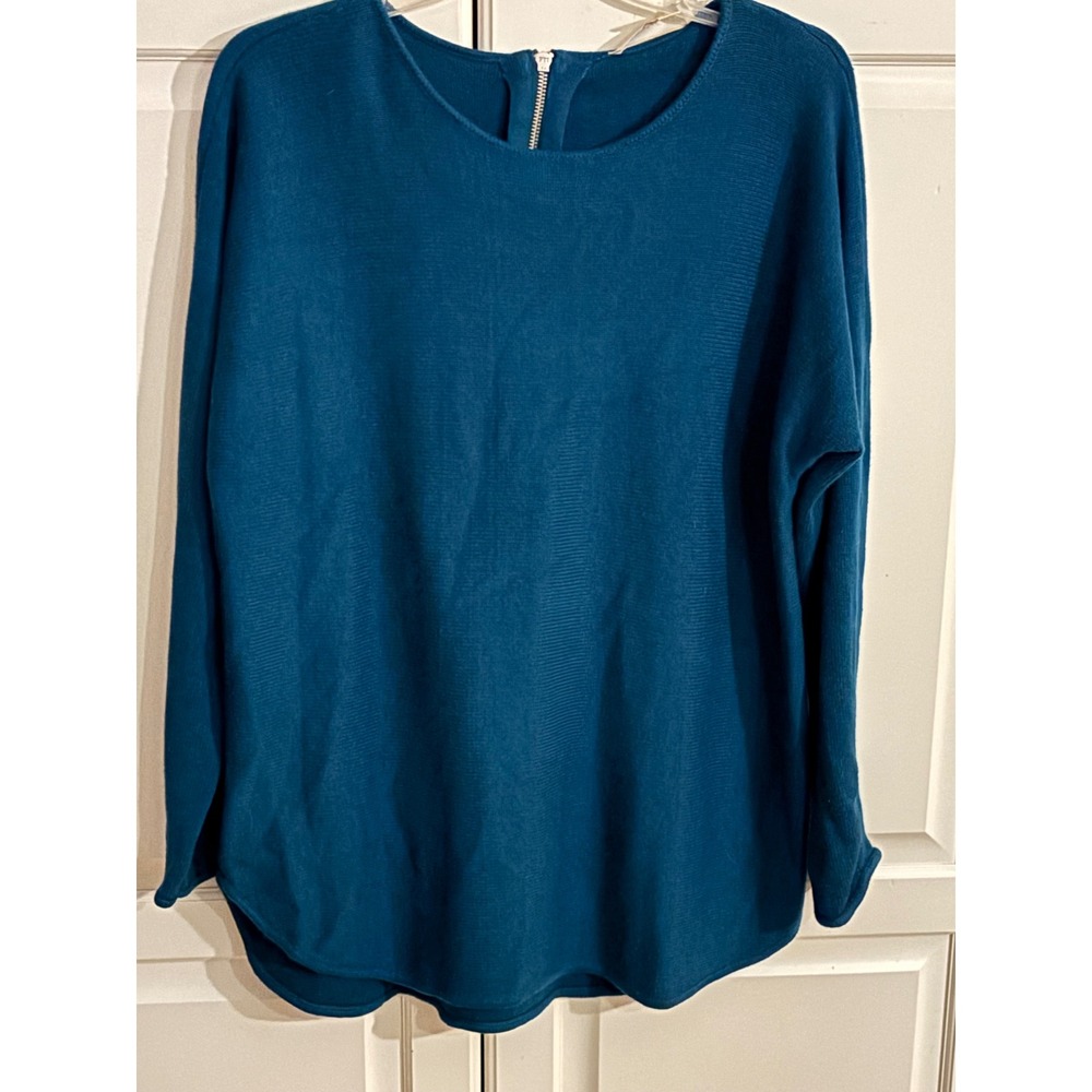 Michael Michael Kors Womens Teal Blue Knit Top Back Zipper Long Sleeve Sweater M